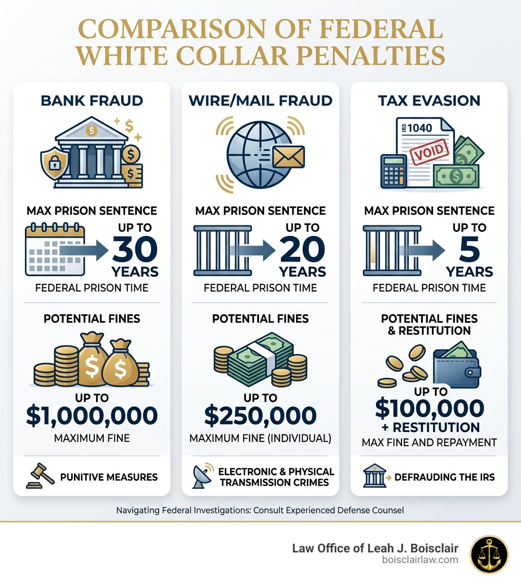 Comparison of Federal White Collar Penalties - white collar crimes defense infographic 