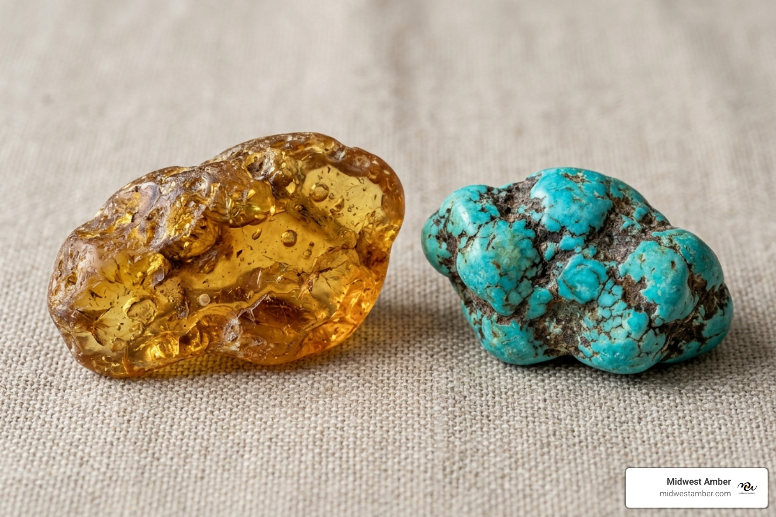 A close-up of Baltic amber and turquoise stones showing their natural textures and colors - amber and turquoise earrings A close-up of Baltic amber and turquoise stones showing their natural textures and colors - amber and turquoise earrings