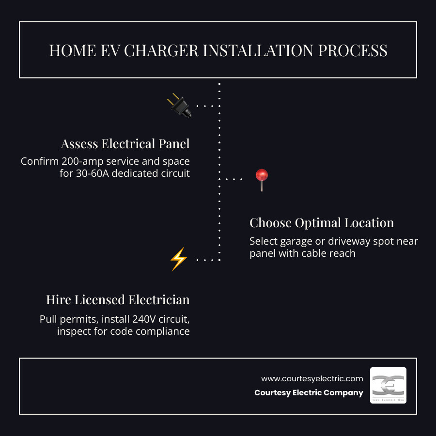 Step-by-step infographic: home EV charger installation process for homeowners - ev charger installation guide for homeowners