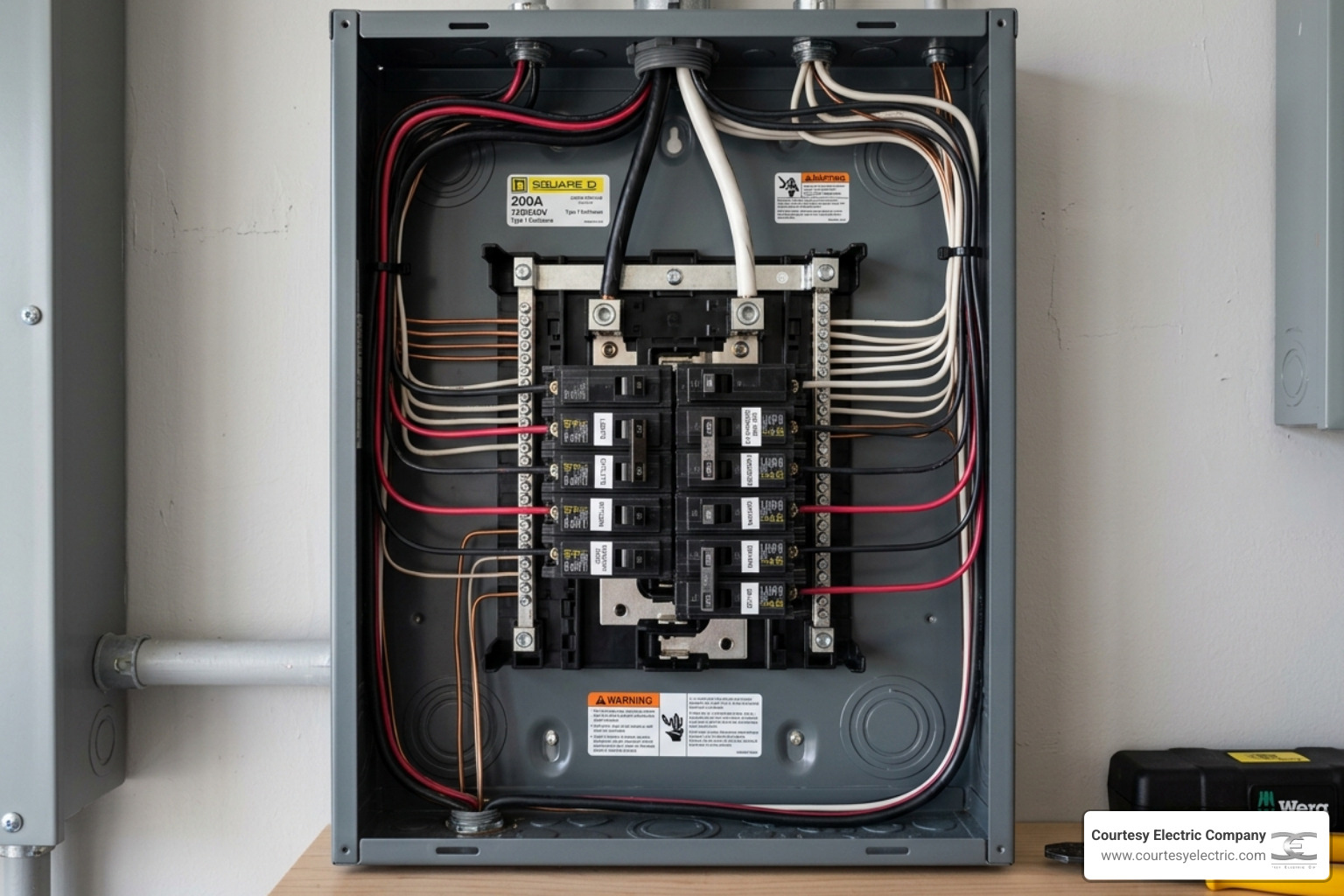 Internal view of a clean, modern electrical panel with a new dedicated EV breaker - ev charger installation guide for