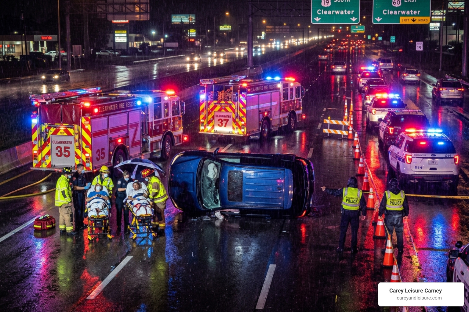 Emergency responders at a Clearwater car crash scene on US 19 - car crash news