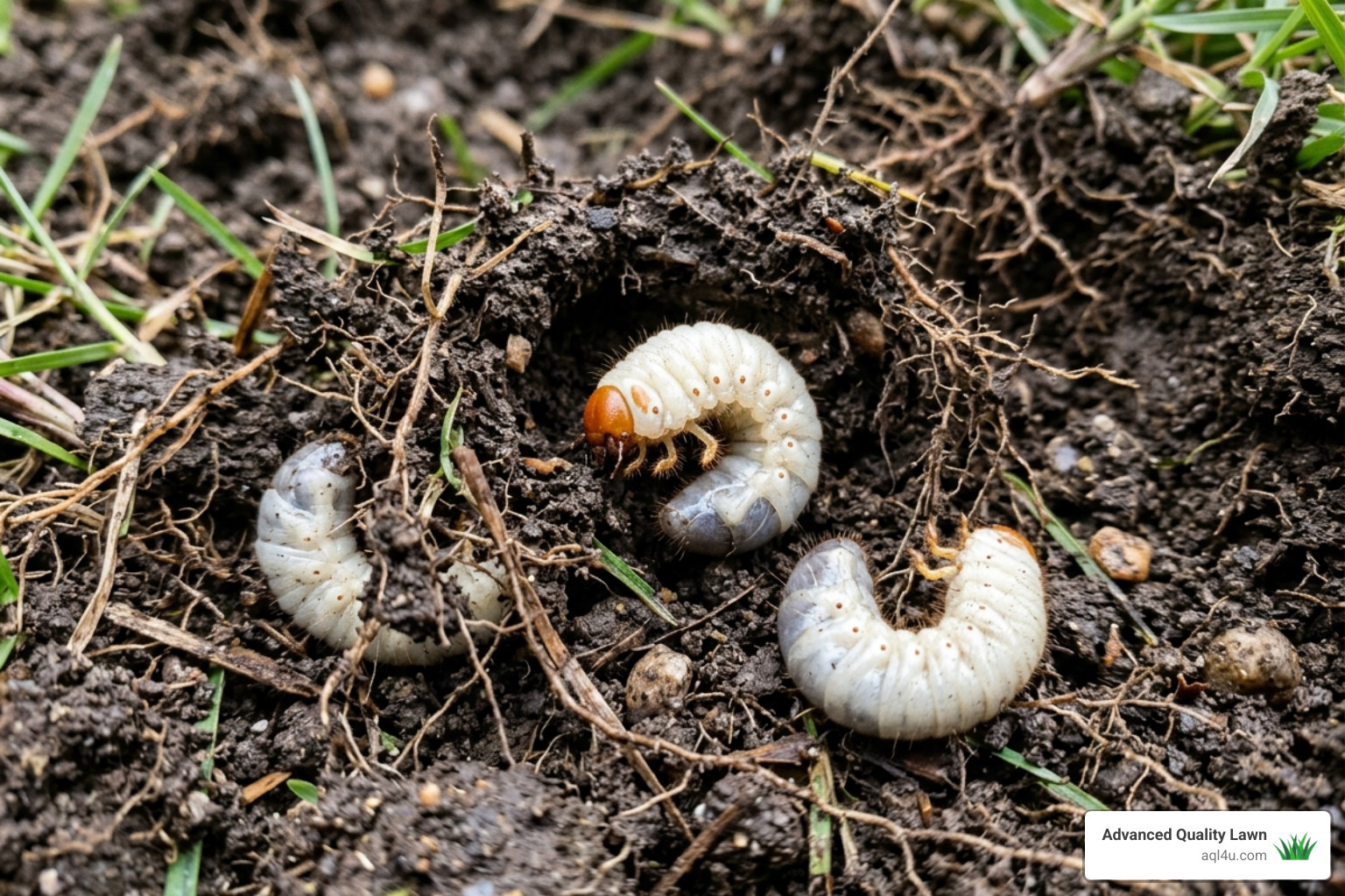 white grubs in soil showing their typical C-shape - best way to kill bugs in yard