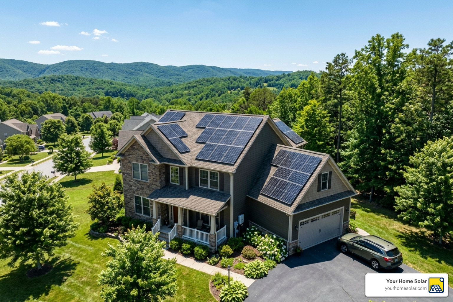 photovoltaic panels on a suburban roof in East Tennessee - residential solar rooftop photovoltaic panels on a suburban roof in East Tennessee - residential solar rooftop