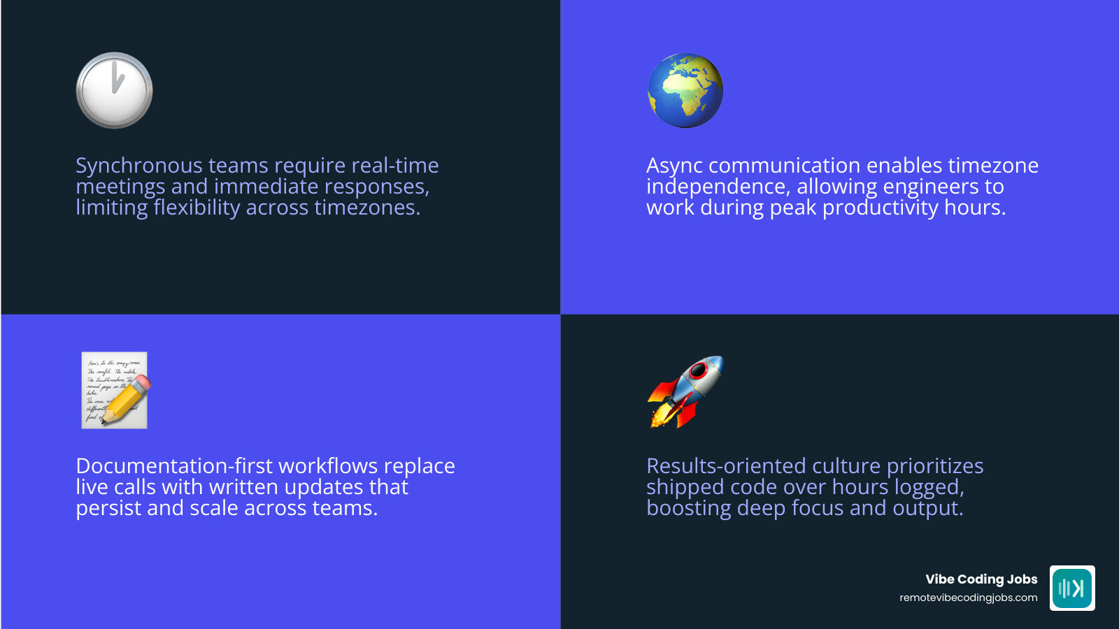 Infographic comparing synchronous vs asynchronous communication workflows for remote software engineers - async remote