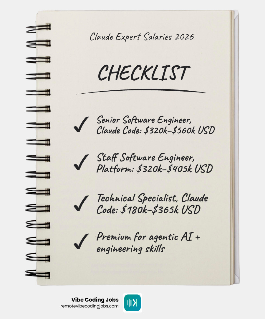 Salary ranges for Claude-related roles in 2026 - claude dev job alerts infographic checklist-notebook Salary ranges for Claude-related roles in 2026 - claude dev job alerts infographic checklist-notebook