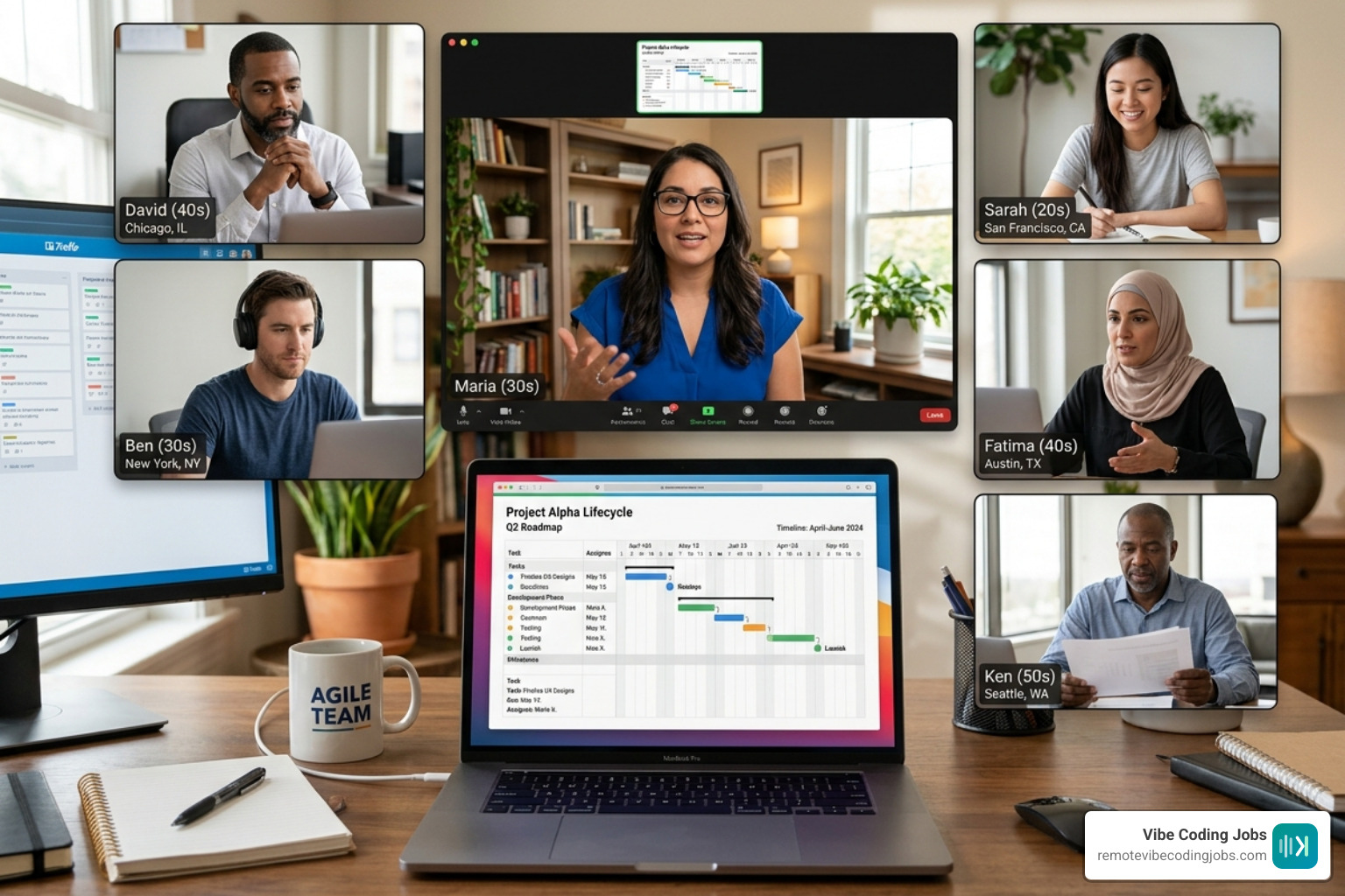 A remote team on a video call discussing project management - remote four day week