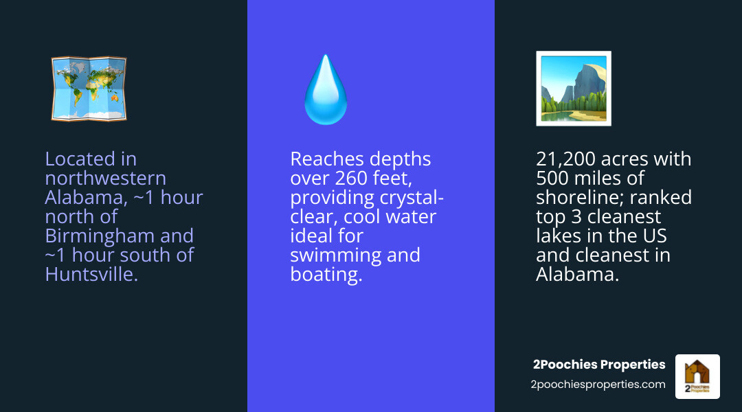 Smith Lake features infographic: acreage, shoreline miles, water quality ranking, pet-friendly amenities, activities, and