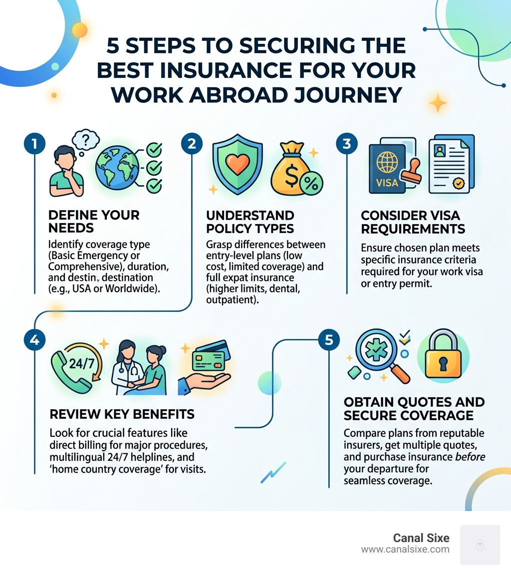 Infographic: 5 Steps to Securing the Best Insurance for Your Work Abroad Journey - insurance for working abroad infographic 
