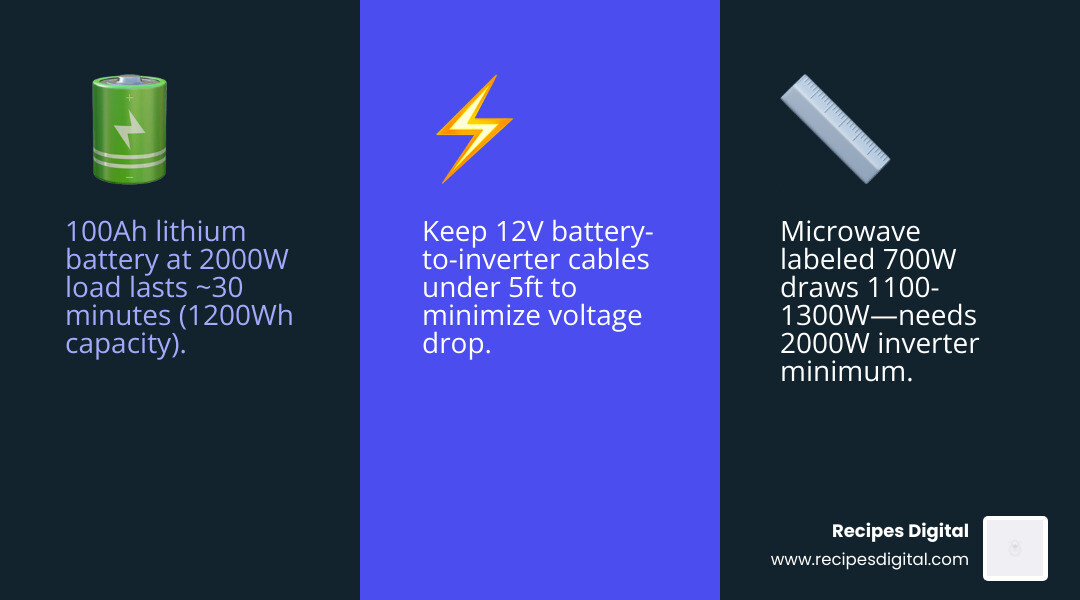Infographic showing battery runtime estimates for different appliances on a 12V system - 12v off grid inverter infographic