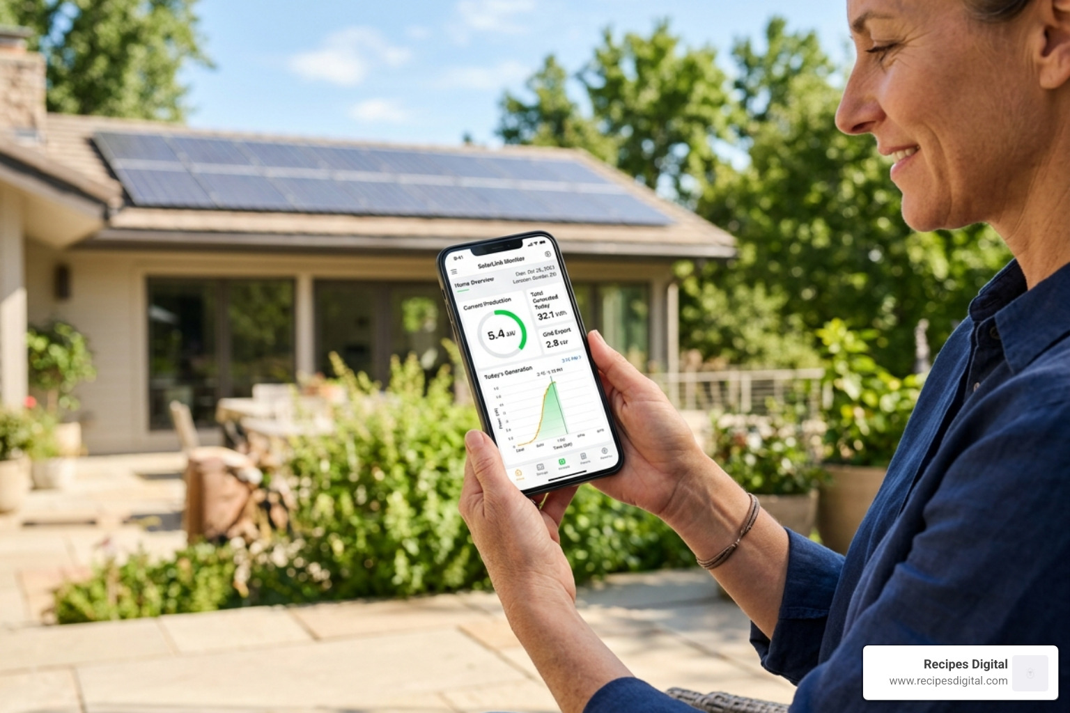 User viewing a solar monitoring app showing real-time energy production stats - 20kw solar system