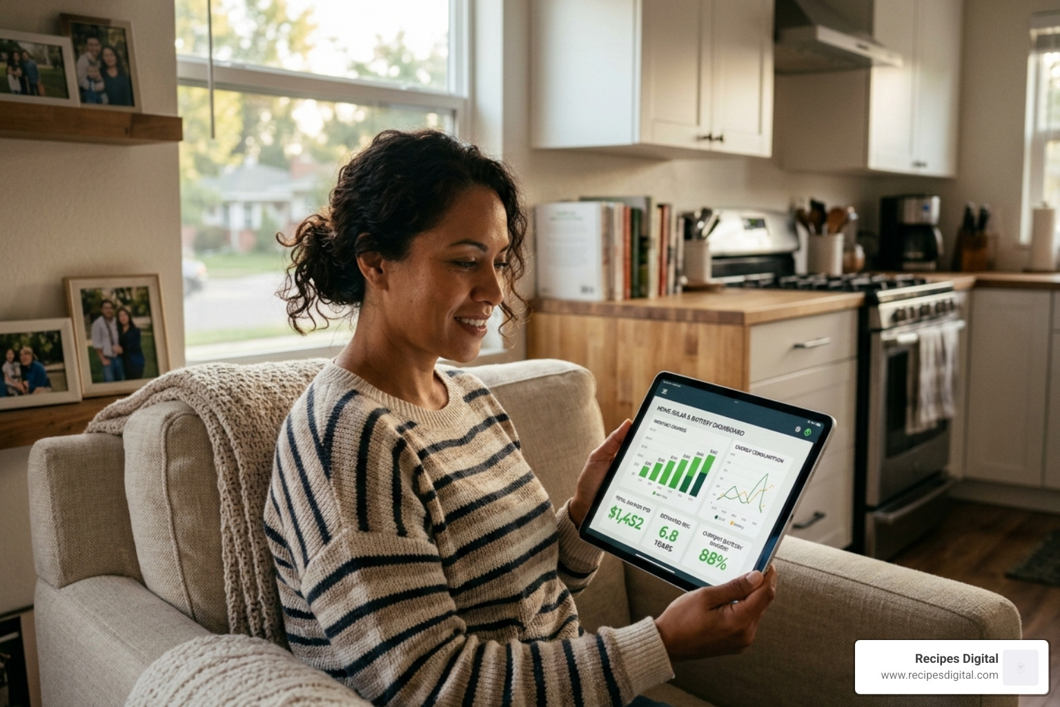 Homeowner reviewing energy savings and ROI on a tablet - 5kw solar battery