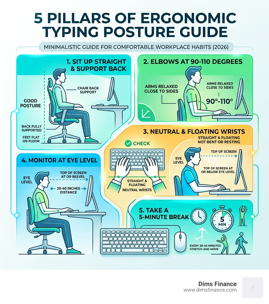 5 pillars of ergonomic typing posture guide infographic - ergonomic typing posture guide infographic 