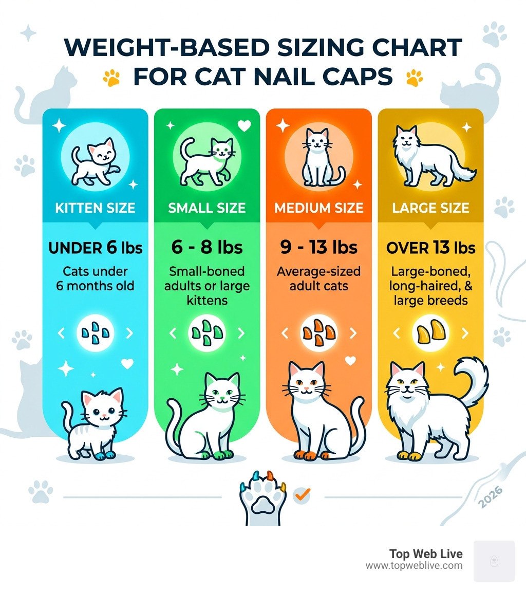 Weight-based sizing chart for cat nail caps - caps for cats claws infographic 