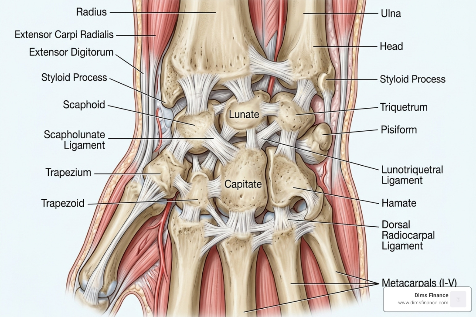 wrist anatomy and carpal bones showing the complex structure of the joint - stretching exercises for wrist