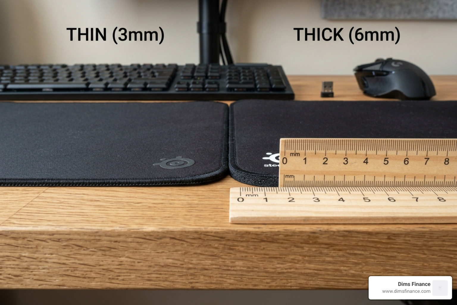 mousepad thickness comparison showing 3mm vs 6mm depth - pro gaming mouse pad