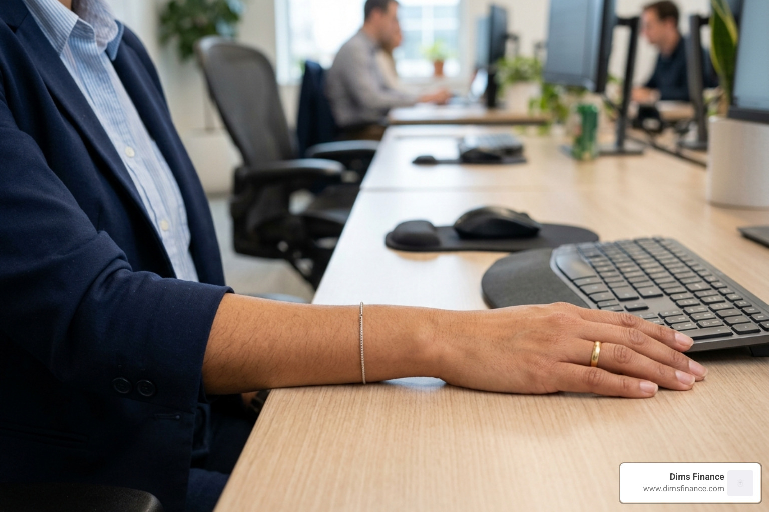Neutral wrist alignment showing straight line from forearm to hand - carpal tunnel desk setup