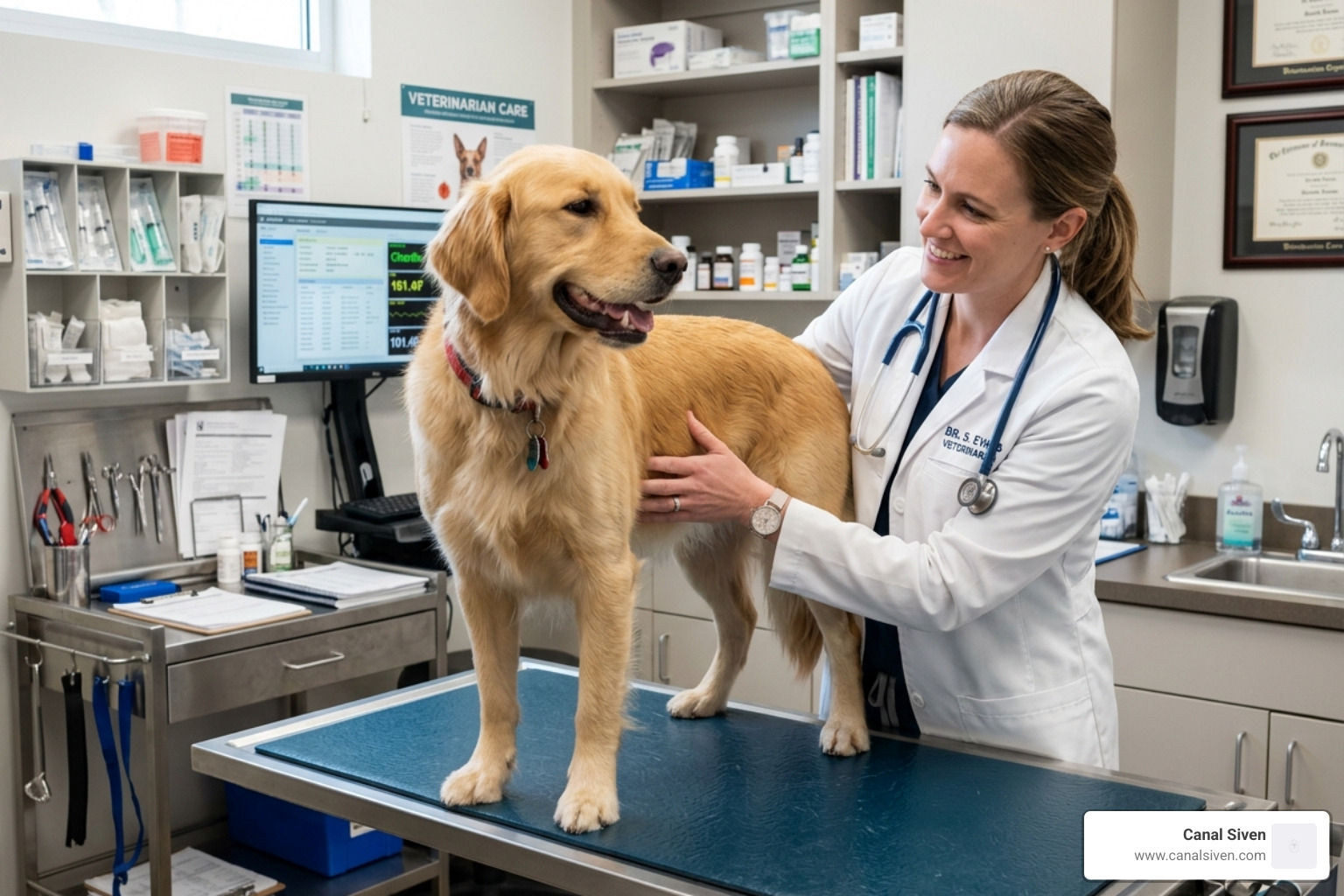 veterinarian examining a dog - bee pollen for dogs