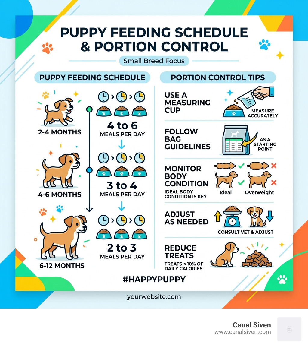 puppy feeding schedule and portion control infographic - best puppy food for small breeds infographic 