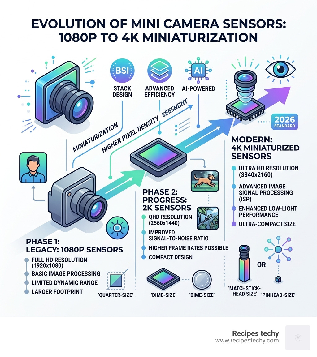 Evolution of mini camera sensors from 1080p to 4K miniaturization - best mini spy camera infographic 