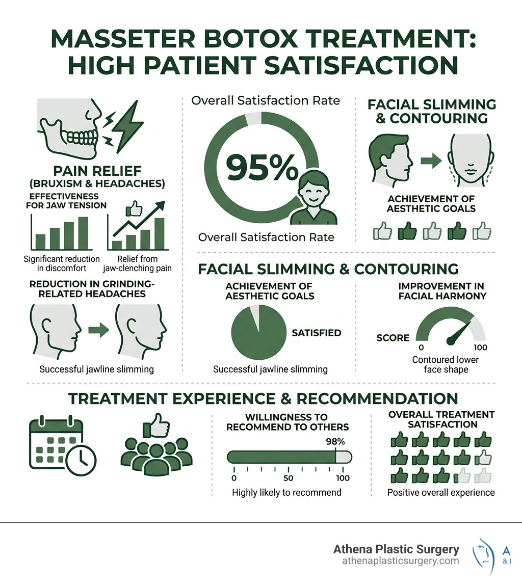 Statistics showing high patient satisfaction rates for masseter botox treatments - masseter botox infographic Statistics showing high patient satisfaction rates for masseter botox treatments - masseter botox infographic