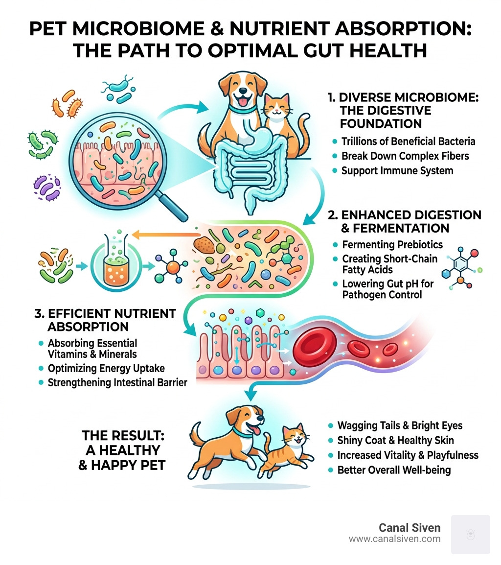 Pet microbiome and nutrient absorption process infographic - pet food for digestion infographic 