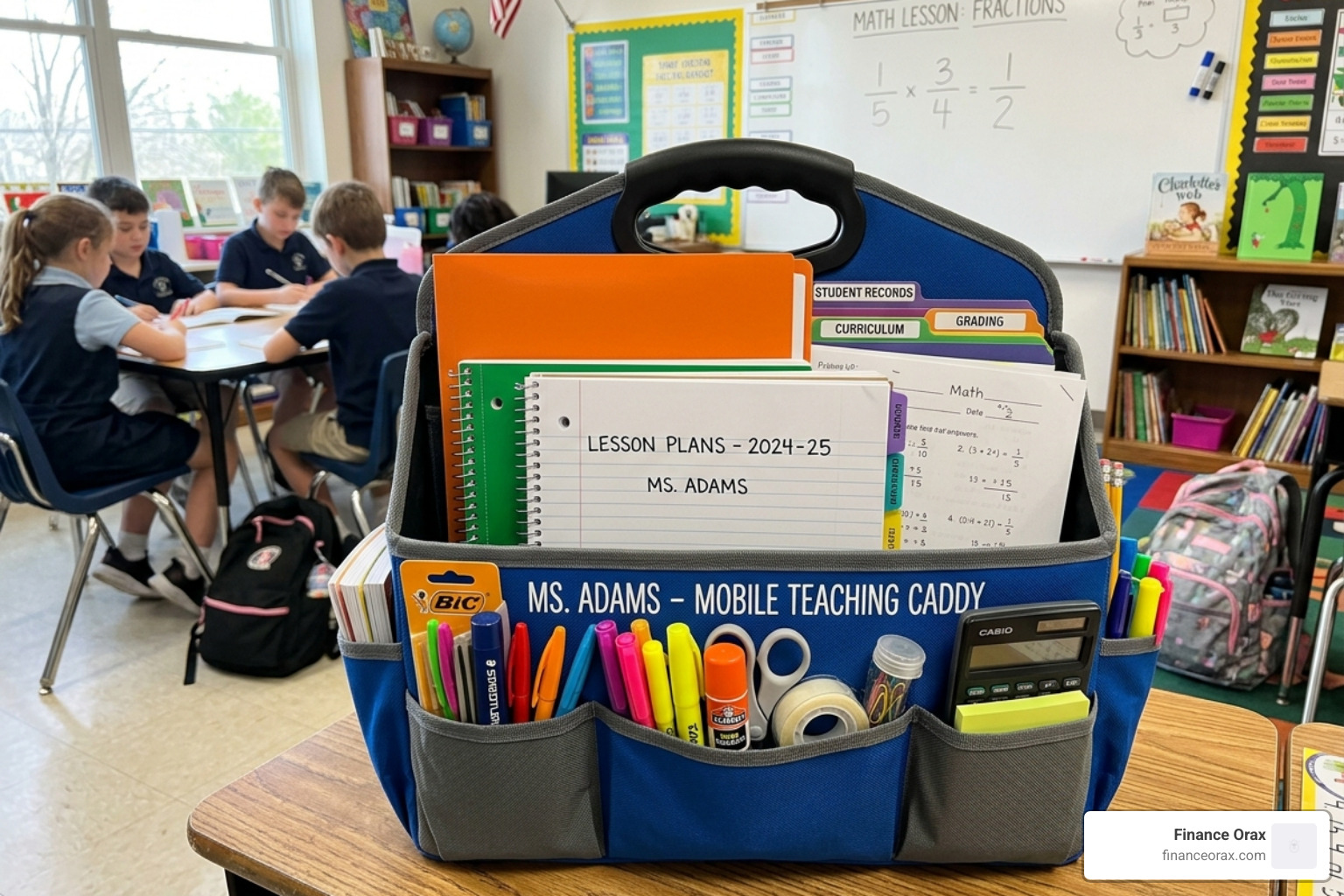 A portable caddy with handles for mobile teaching - classroom desk organiser