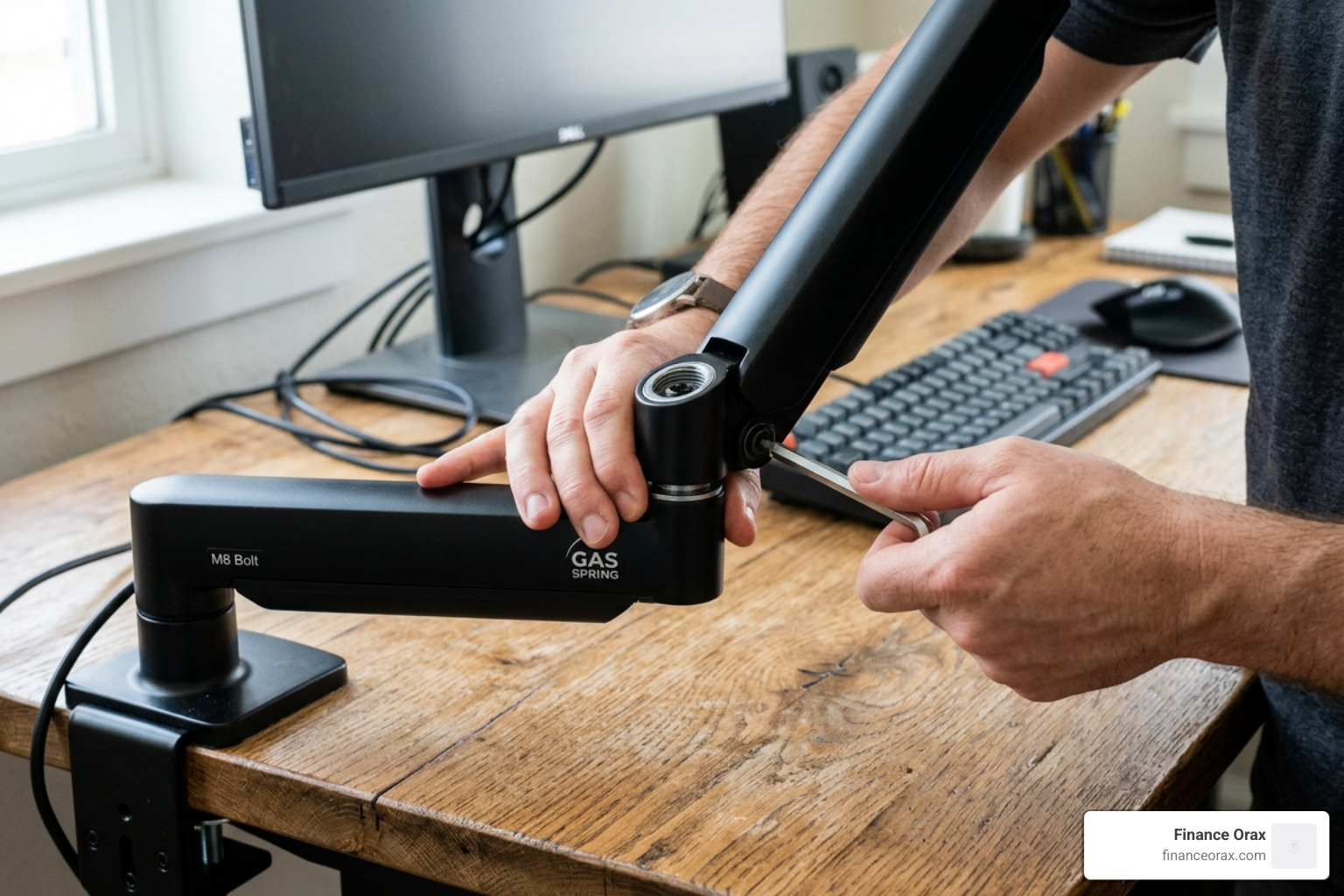 assembling the sections of a gas spring monitor arm - adjustable monitor arm setup