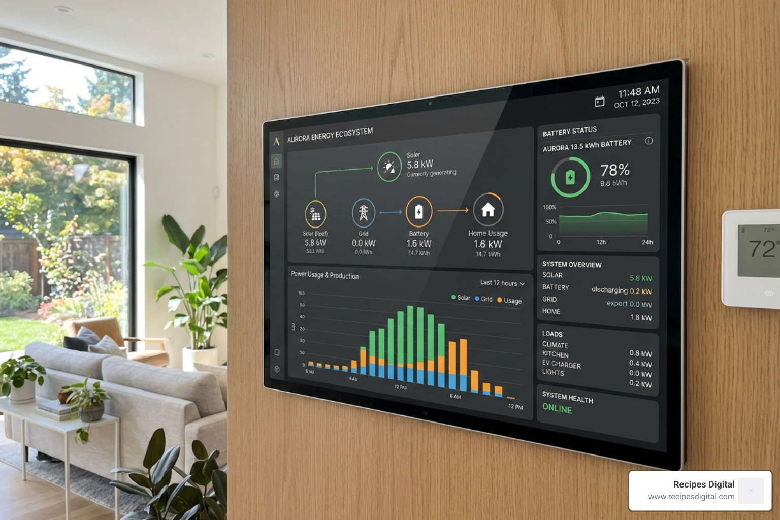 Digital interface for home energy monitoring and battery management - solar battery storage calculator