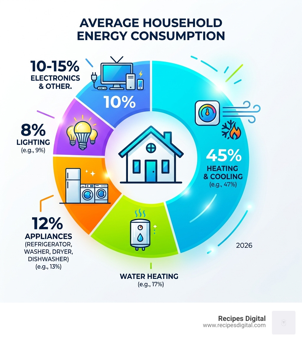 Infographic showing average household energy consumption breakdown by category - 10 energy saving tips infographic 