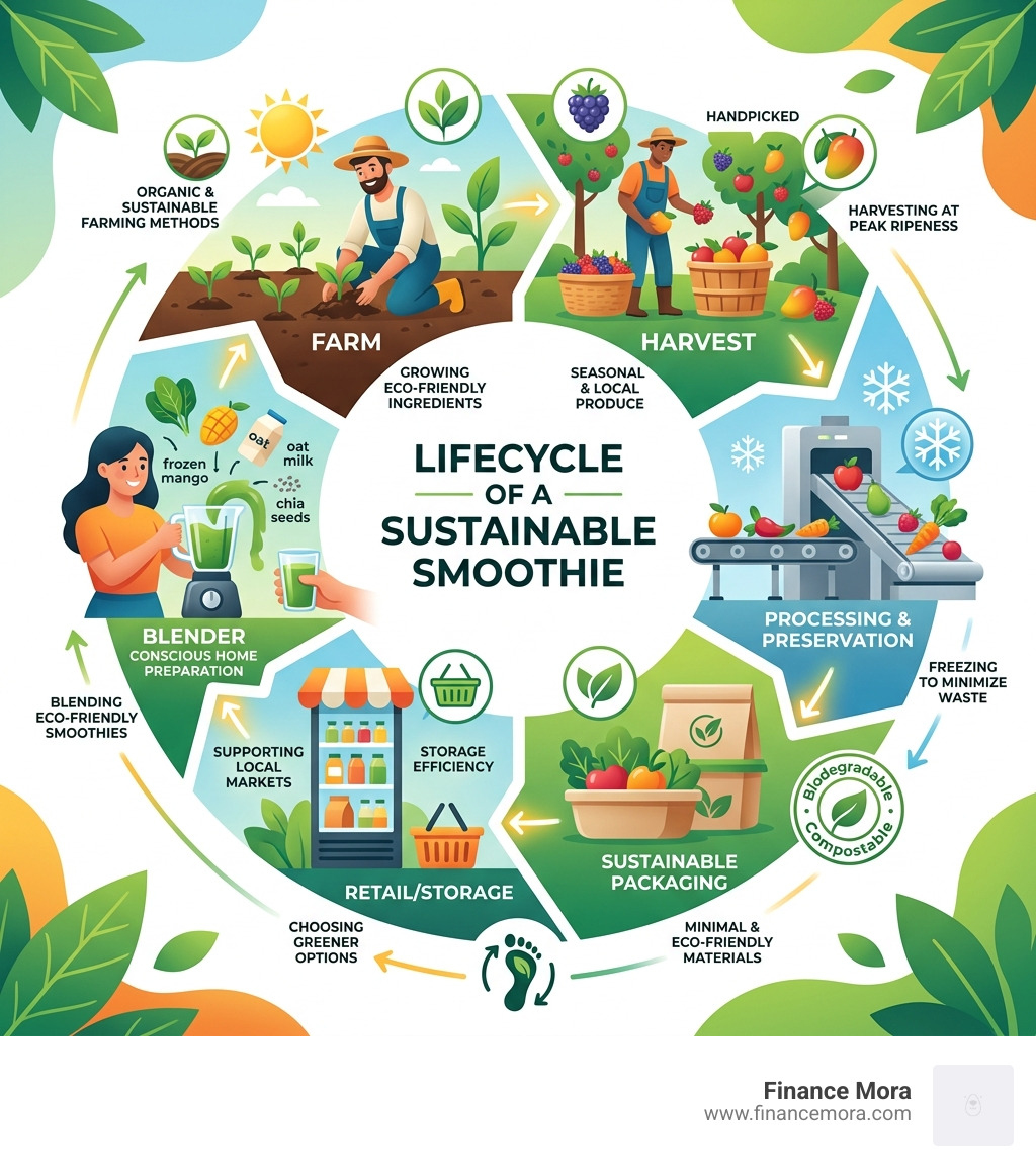 Lifecycle of a sustainable smoothie from farm to blender infographic - eco friendly smoothie ingredients infographic Lifecycle of a sustainable smoothie from farm to blender infographic - eco friendly smoothie ingredients infographic
