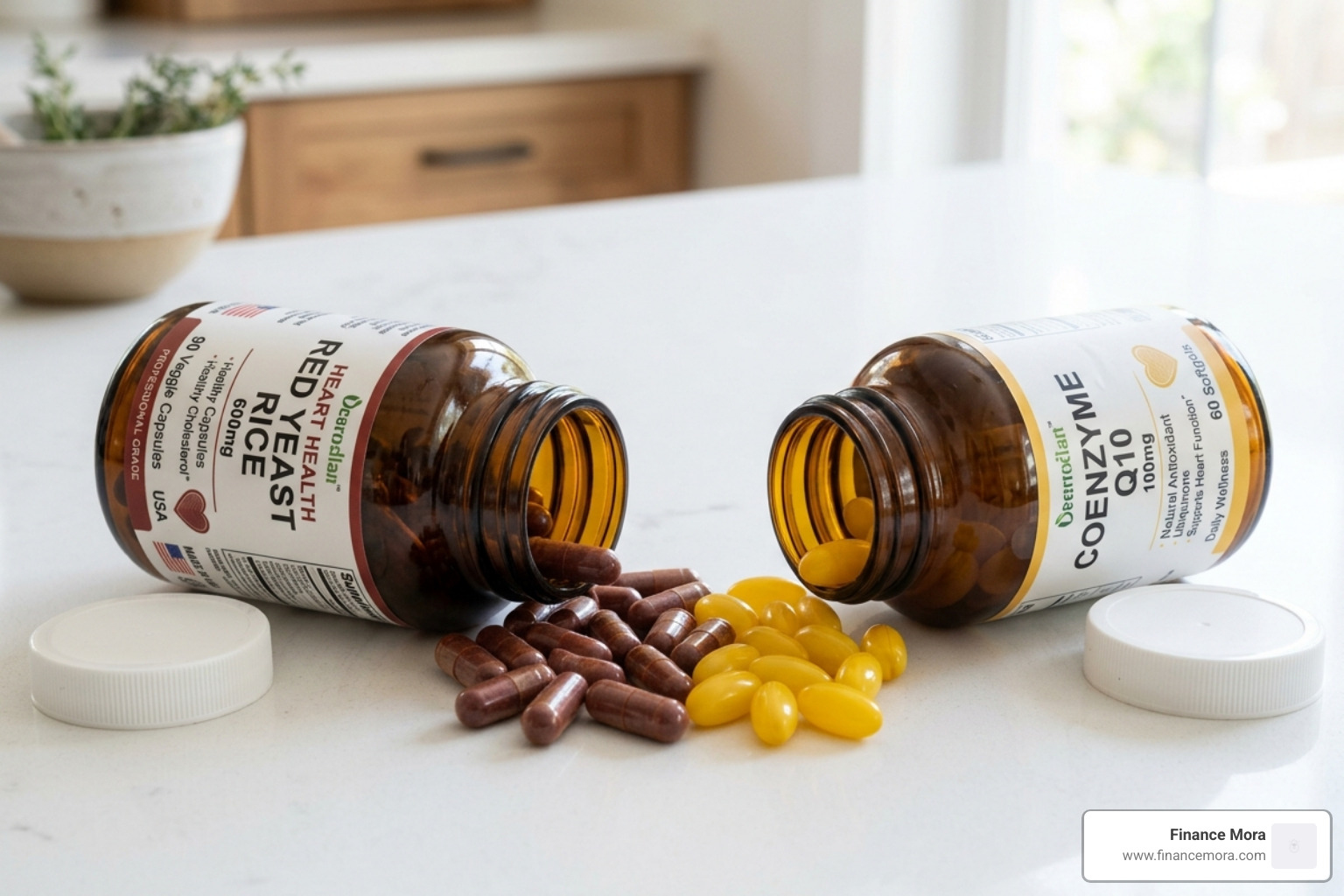 Red yeast rice and Coenzyme Q10 capsules, a common synergistic pair for heart health - antioxidant rich cholesterol blend Red yeast rice and Coenzyme Q10 capsules, a common synergistic pair for heart health - antioxidant rich cholesterol blend
