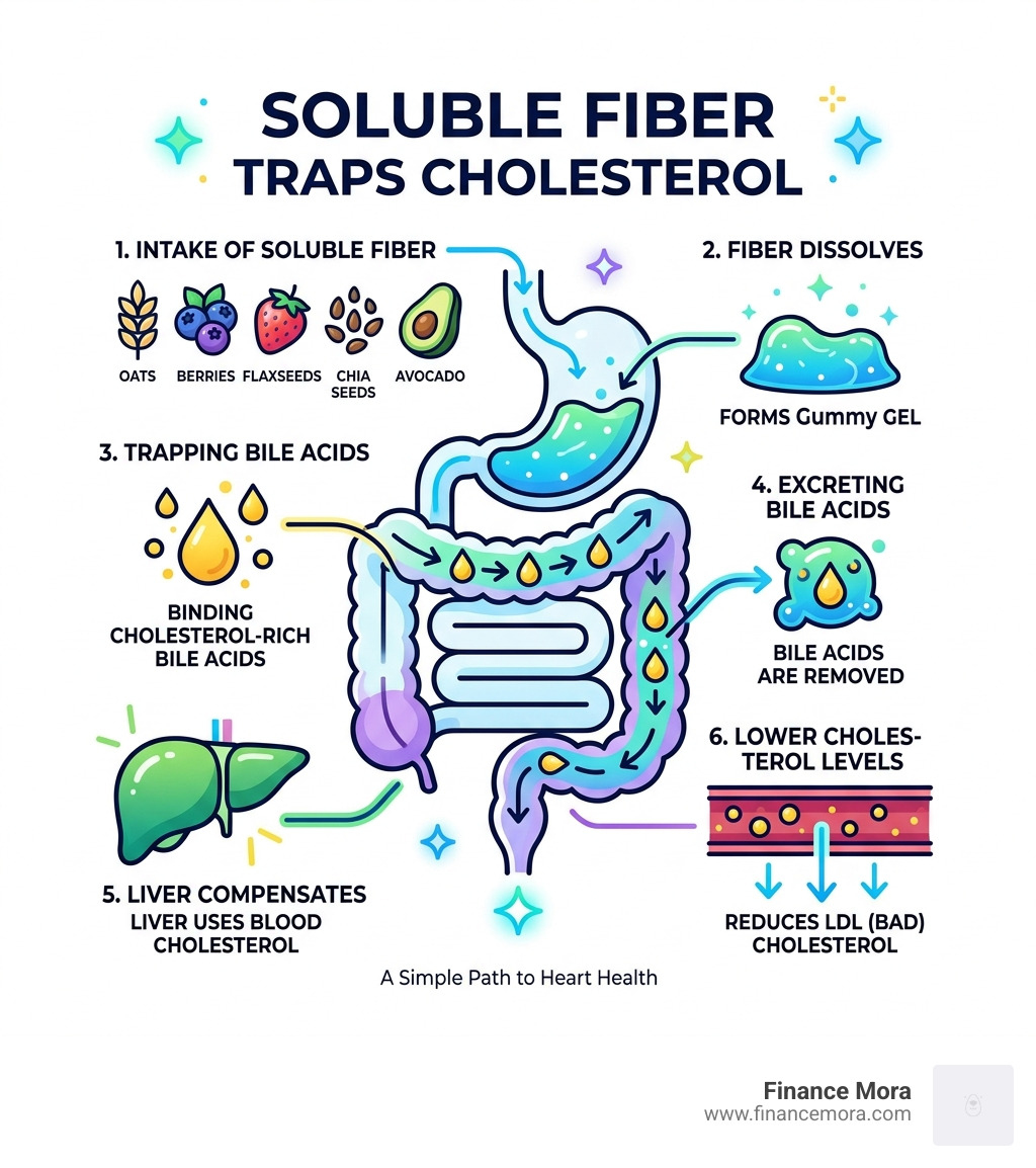 Infographic showing how soluble fiber traps cholesterol in the digestive system - heart healthy smoothies for cholesterol Infographic showing how soluble fiber traps cholesterol in the digestive system - heart healthy smoothies for cholesterol