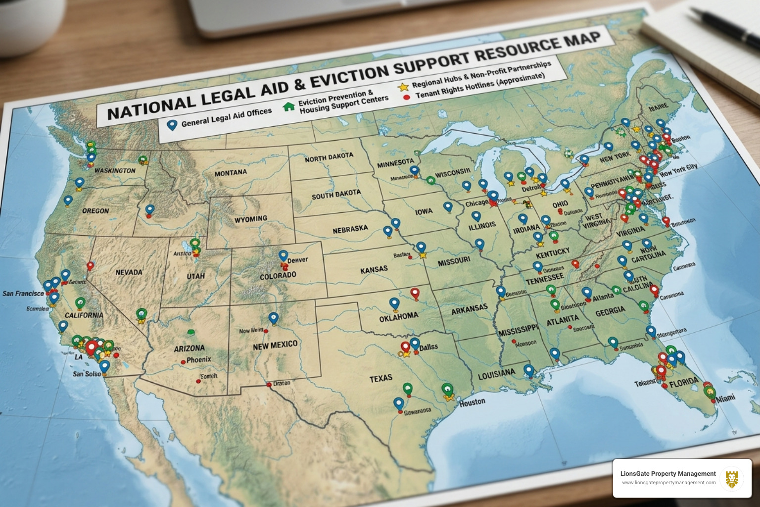 Map of regional legal aid offices across the United States - no cost eviction handling Map of regional legal aid offices across the United States - no cost eviction handling