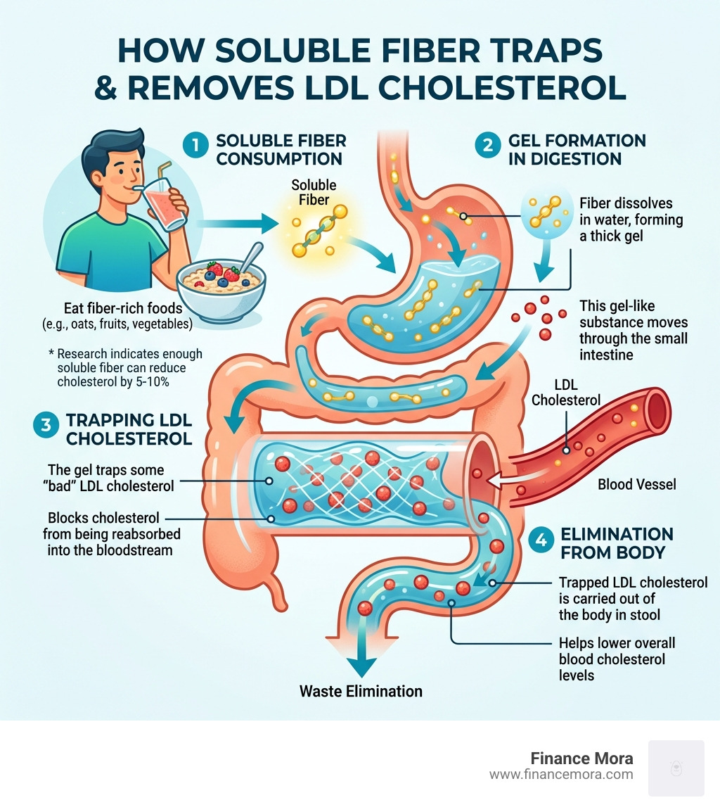 Infographic showing how soluble fiber traps LDL cholesterol in the digestive tract and removes it from the body - best Infographic showing how soluble fiber traps LDL cholesterol in the digestive tract and removes it from the body - best