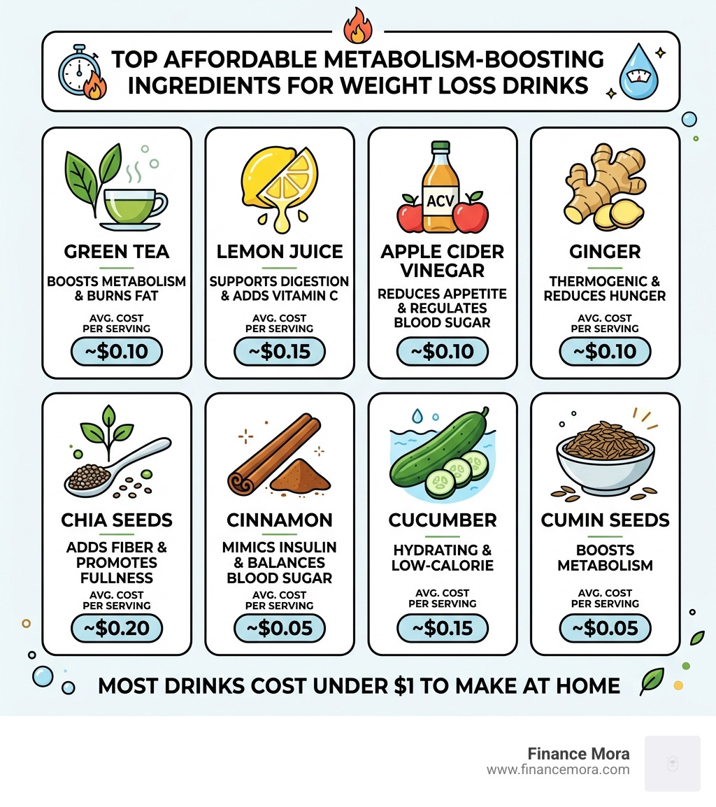 Top affordable metabolism-boosting ingredients for weight loss drinks with benefits and cost per serving - affordable