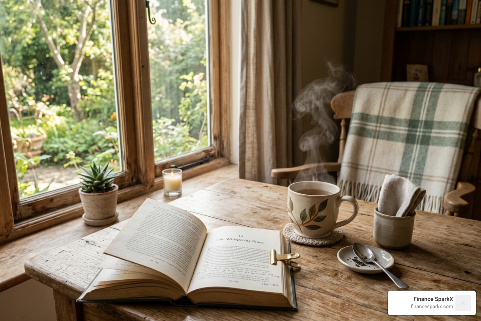 A morning ritual featuring a book and a cup of tea, free from screens - Embrace slow living
