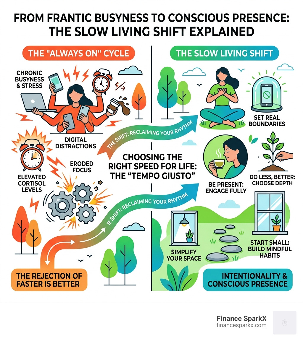 From frantic busyness to conscious presence — the slow living shift explained - Embrace slow living infographic 