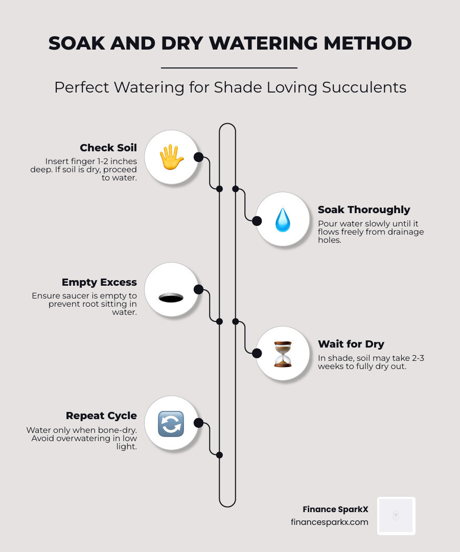 Infographic explaining the soak and dry method for succulent watering - shade loving succulents infographic Infographic explaining the soak and dry method for succulent watering - shade loving succulents infographic