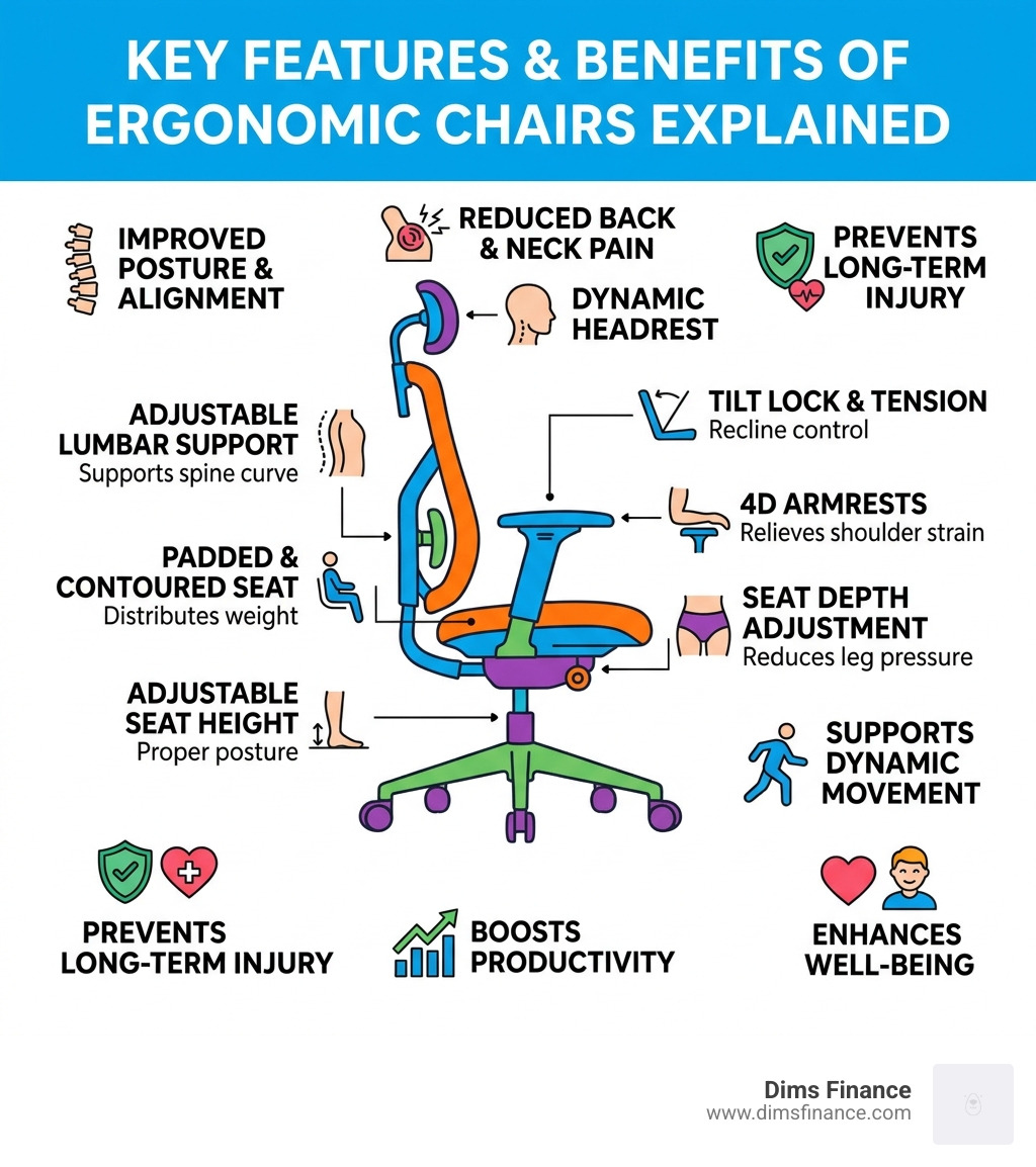 Key features and benefits of ergonomic chairs explained - ergonomic chair infographic 