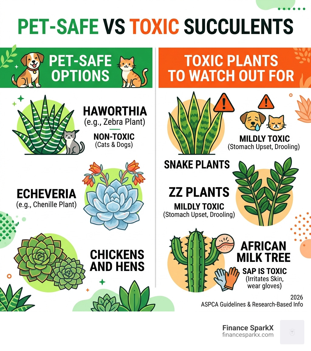 Infographic showing pet-safe vs toxic succulents - succulents for indirect light infographic Infographic showing pet-safe vs toxic succulents - succulents for indirect light infographic