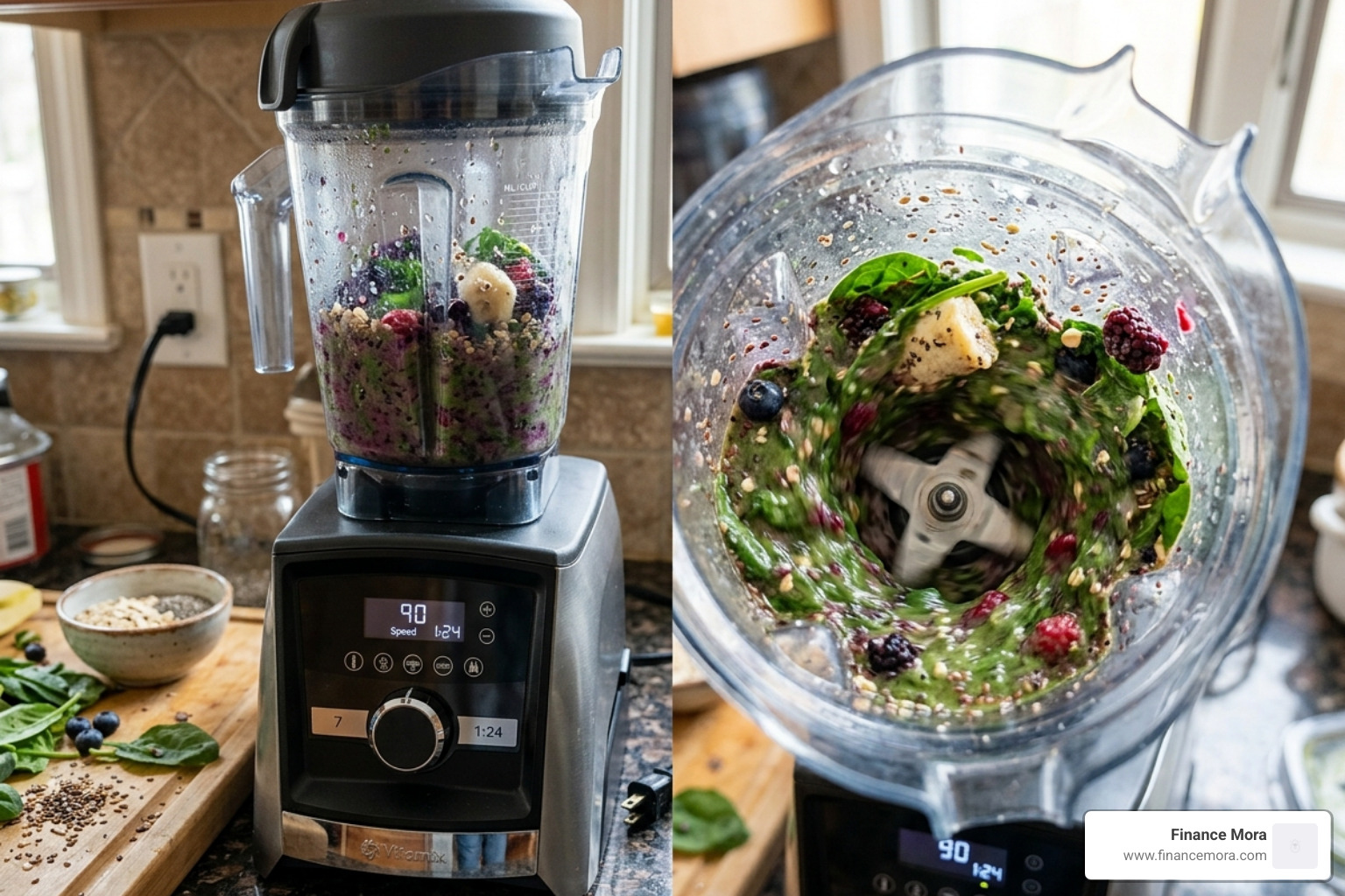 High-speed blender mixing a vibrant green and purple smoothie - breakfast smoothie for high cholesterol High-speed blender mixing a vibrant green and purple smoothie - breakfast smoothie for high cholesterol