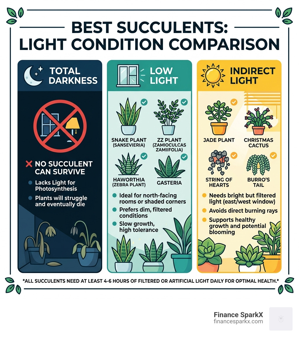 Best succulents for low light vs indirect light vs total darkness comparison infographic - succulents low light infographic Best succulents for low light vs indirect light vs total darkness comparison infographic - succulents low light infographic