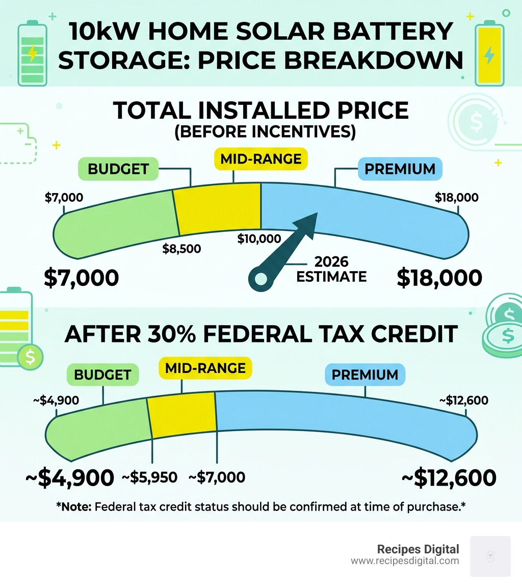 10kW solar battery storage price breakdown infographic for home systems - 10kw battery storage price infographic 