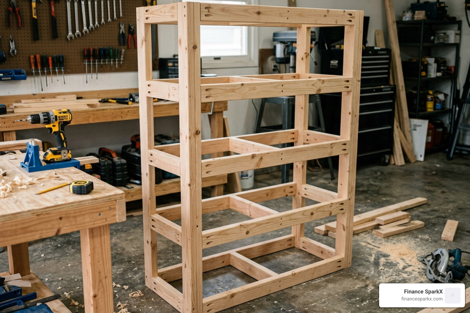 2x4 skeleton frame for shelving - pallet wood shelf builds