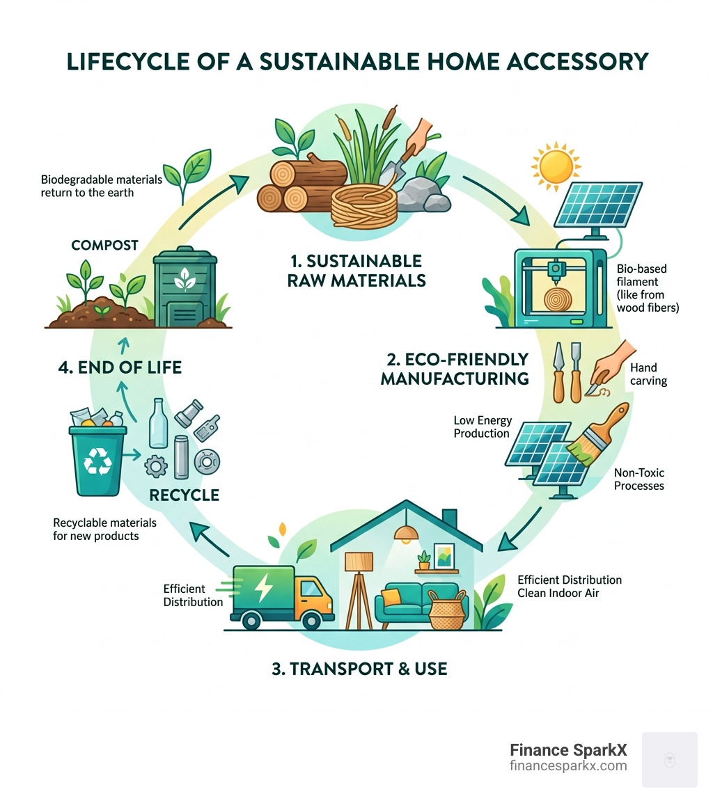 Lifecycle of a sustainable home accessory from raw material to compost or recycling - sustainable home accessories