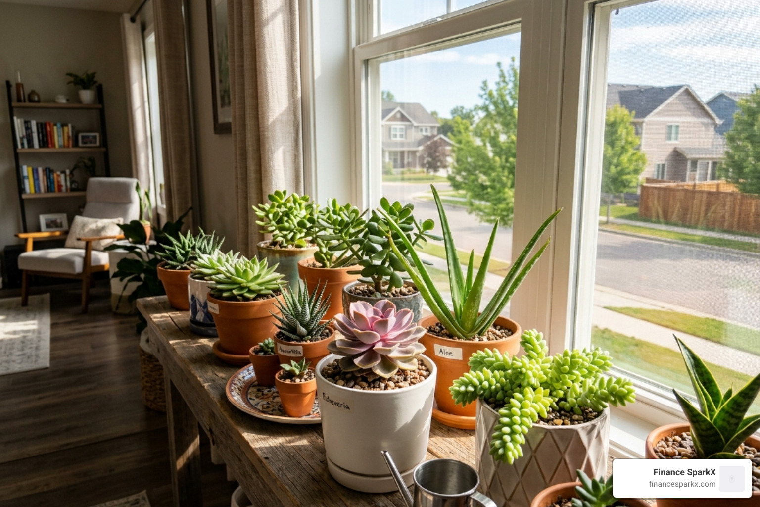 Succulents in a bright window setting - indoor succulents for beginners