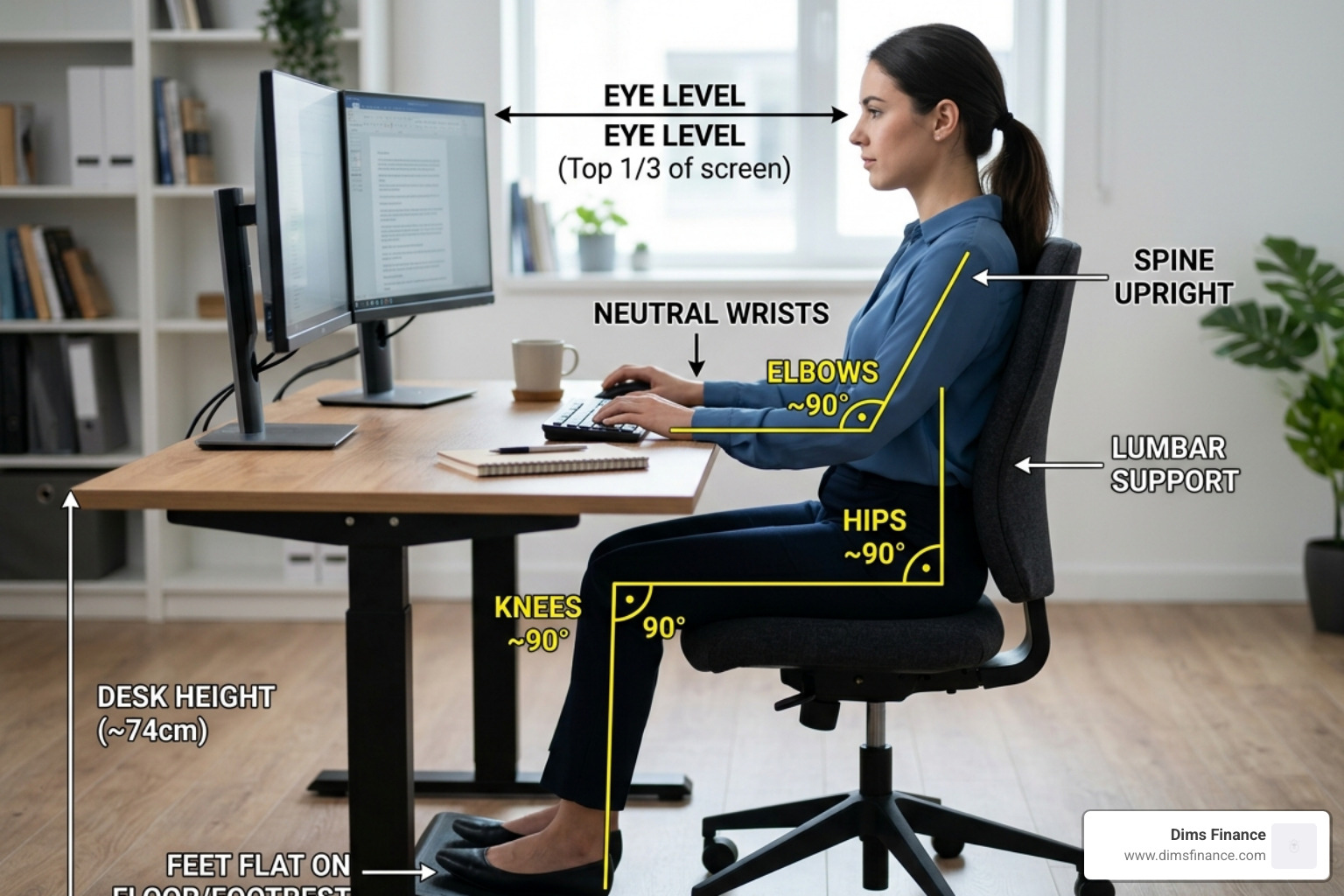 diagram of the 90-90-90 sitting rule for office ergonomics - best chair to sit for long hours