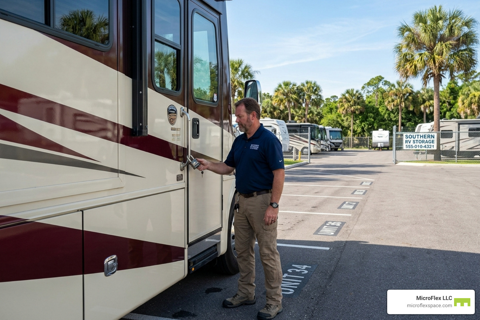 Business owner securing a mobile business vehicle - Short term RV storage