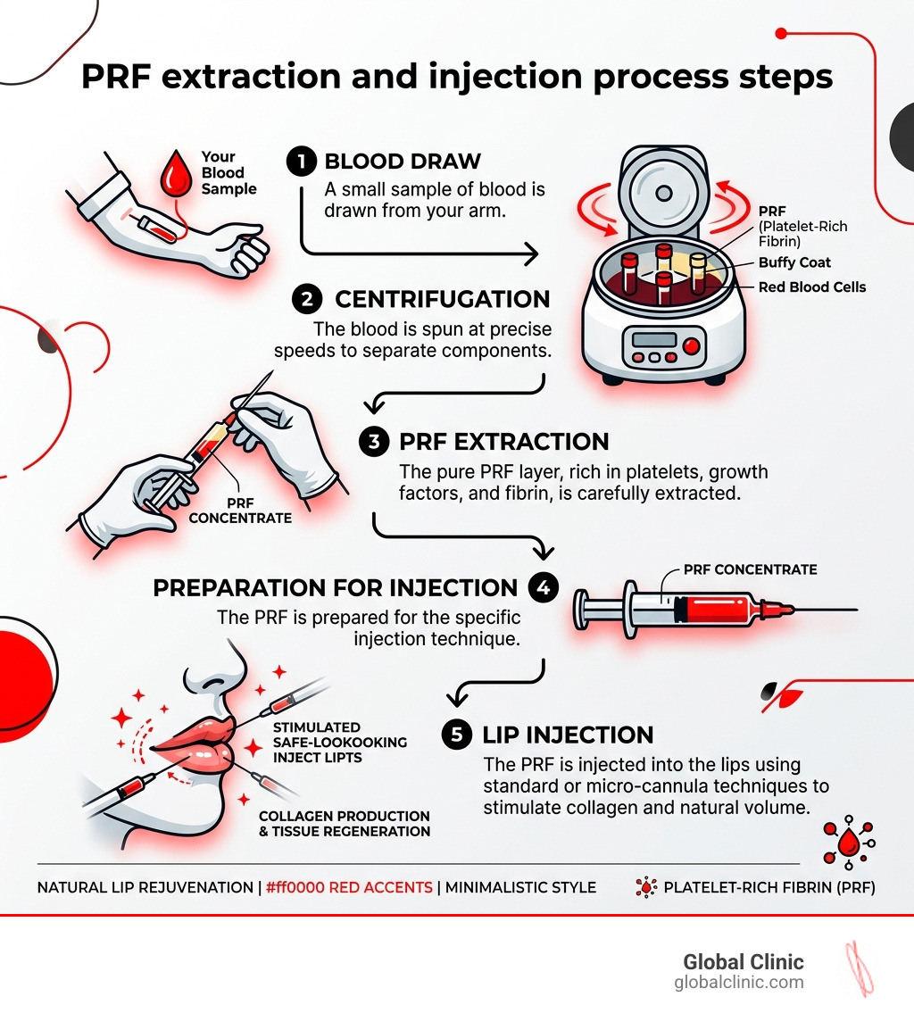 PRF extraction and injection process steps infographic - prf lip injections infographic 