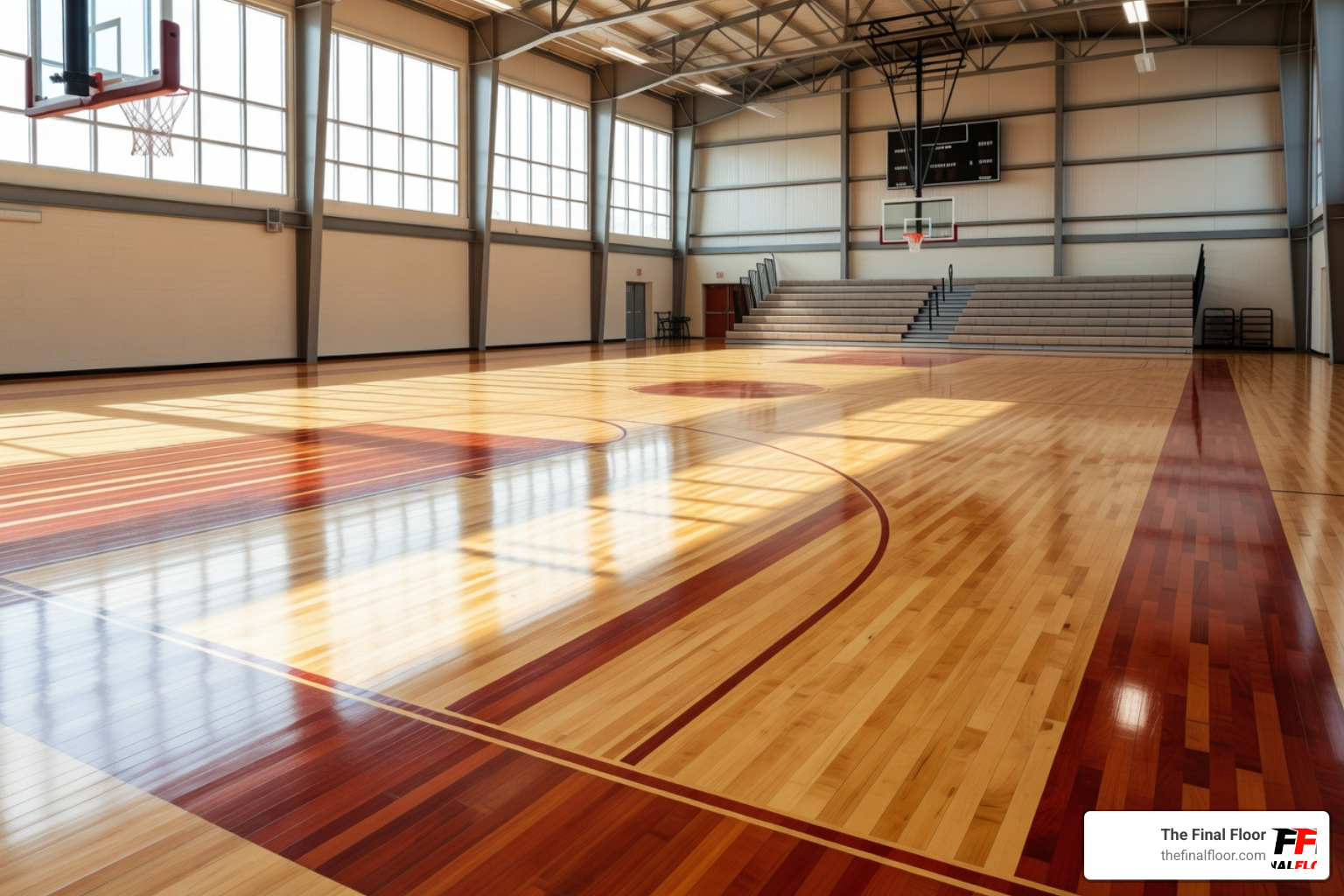 exposed gymnasium subfloor system showing sleepers and rubber pads during a restoration project - hardwood floor water